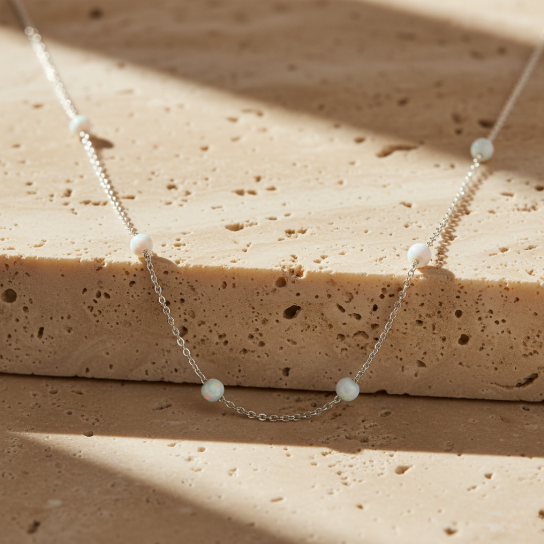 Dainty Opal Gold Necklace - Sterling Silver