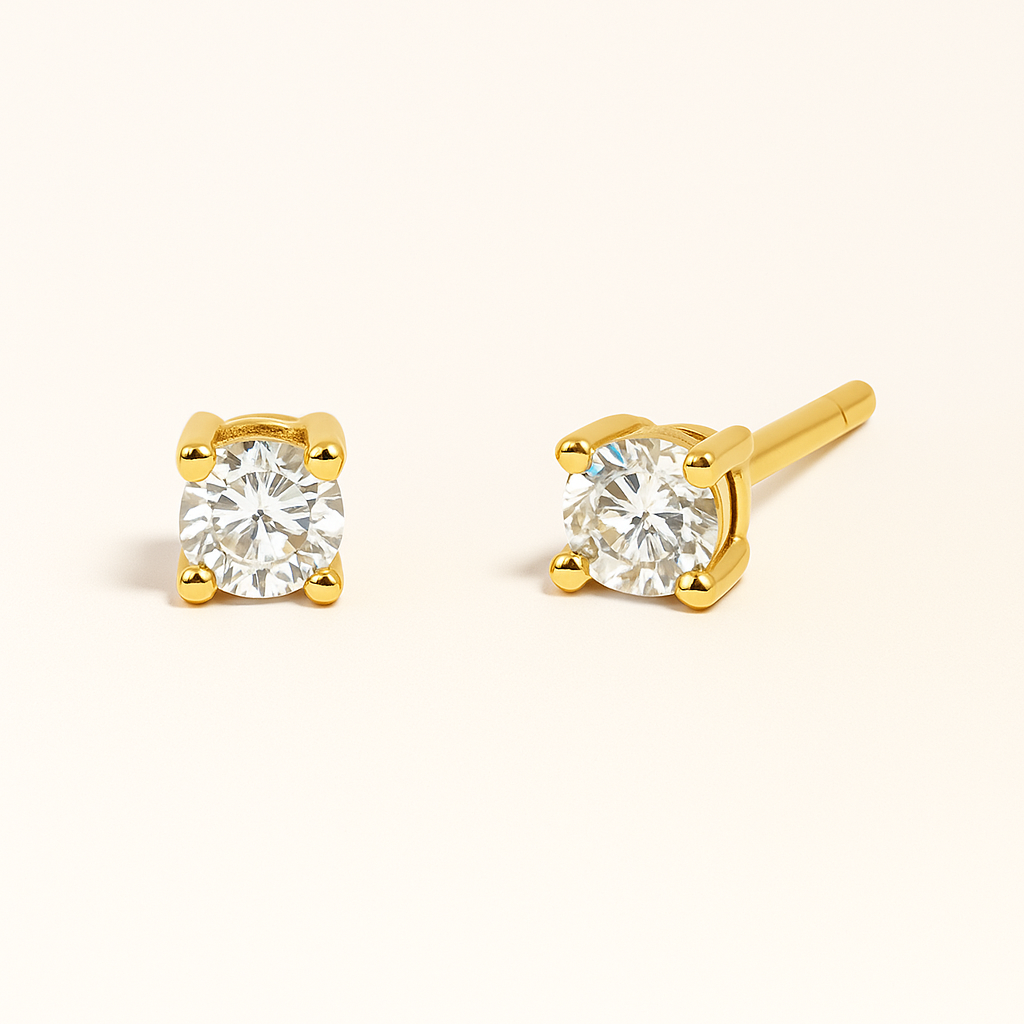 Solitaire Gold and Silver Stud Earrings