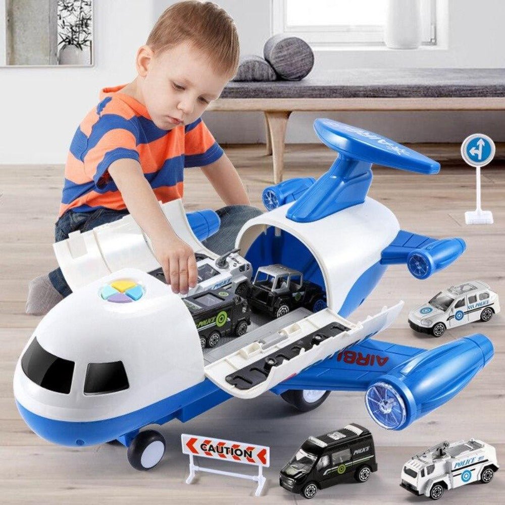 Adventure Plane Set - Large Airplane & 6 Mini Construction Vehicles for Kids 1