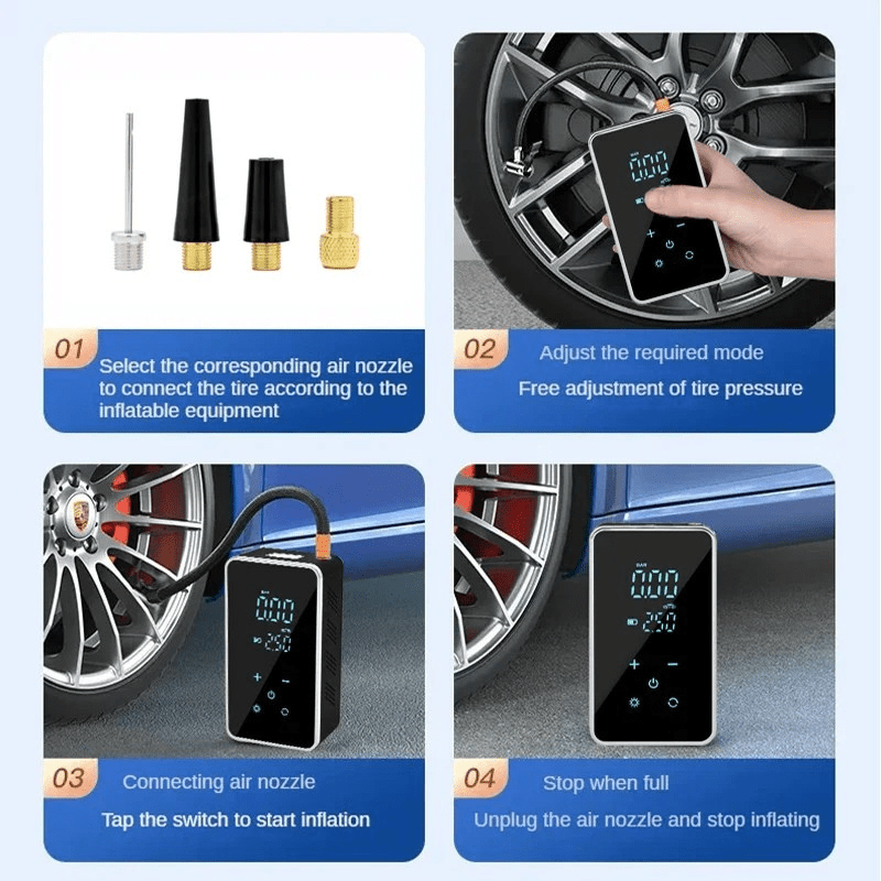 AirMax Touch – Prenosná elektrická vzduchová pumpa s dotykovým displejom a 150 PSI