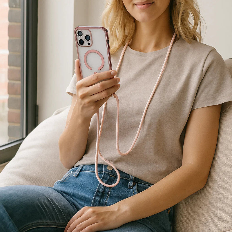 CarryLink – Adjustable Phone Lanyard with Clear MagSafe Case