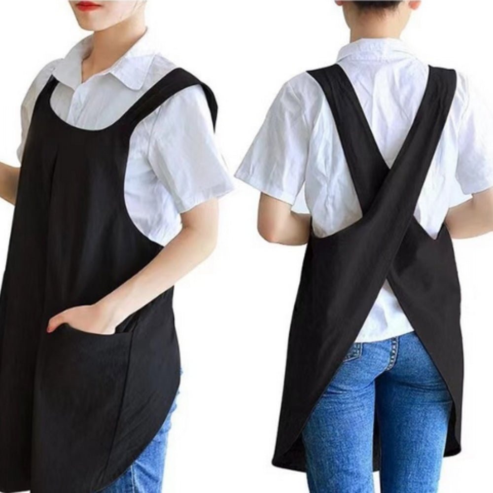 Nari Korean-Inspired Cross-Back Apron Dress with Pockets for Home Baking & Gardening 5