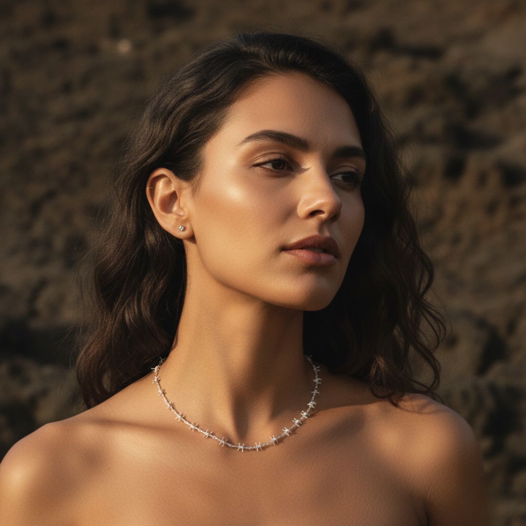 Prikkeldraad Choker Ketting - Verstelbaar Goud- of Rhodium Geplateerd Ontwerp