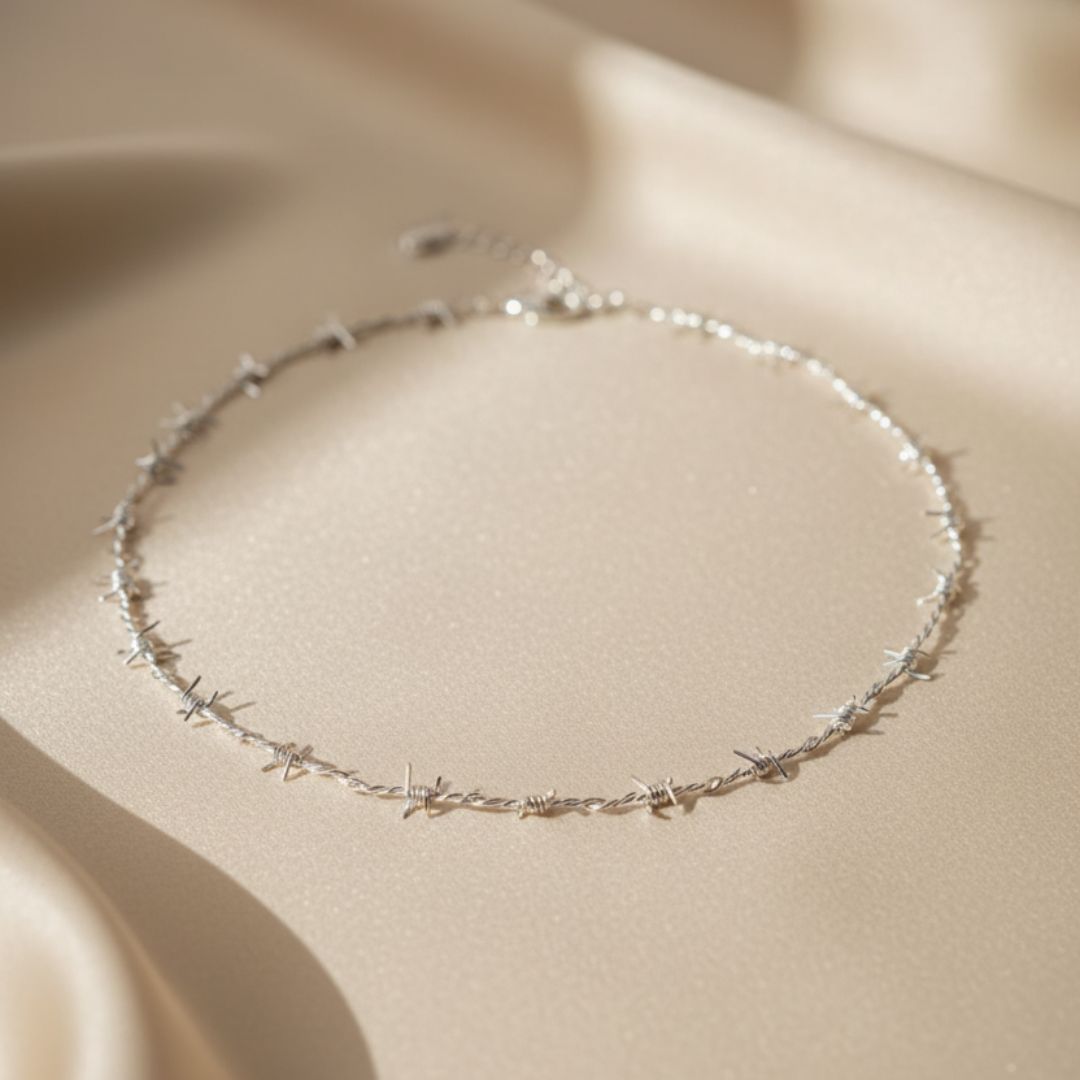 Prikkeldraad Choker Ketting - Verstelbaar Goud- of Rhodium Geplateerd Ontwerp