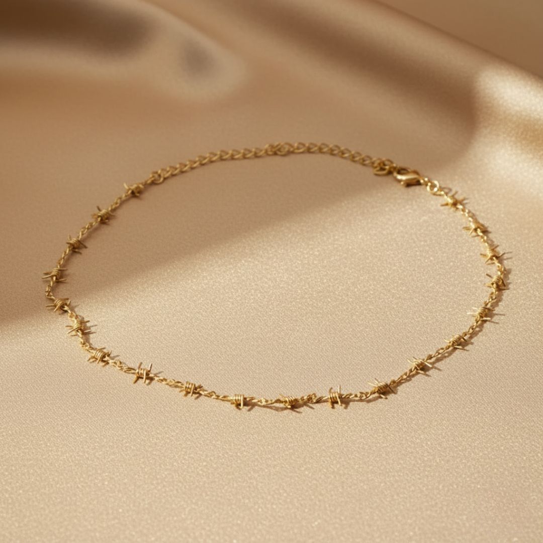 Prikkeldraad Choker Ketting - Verstelbaar Goud- of Rhodium Geplateerd Ontwerp