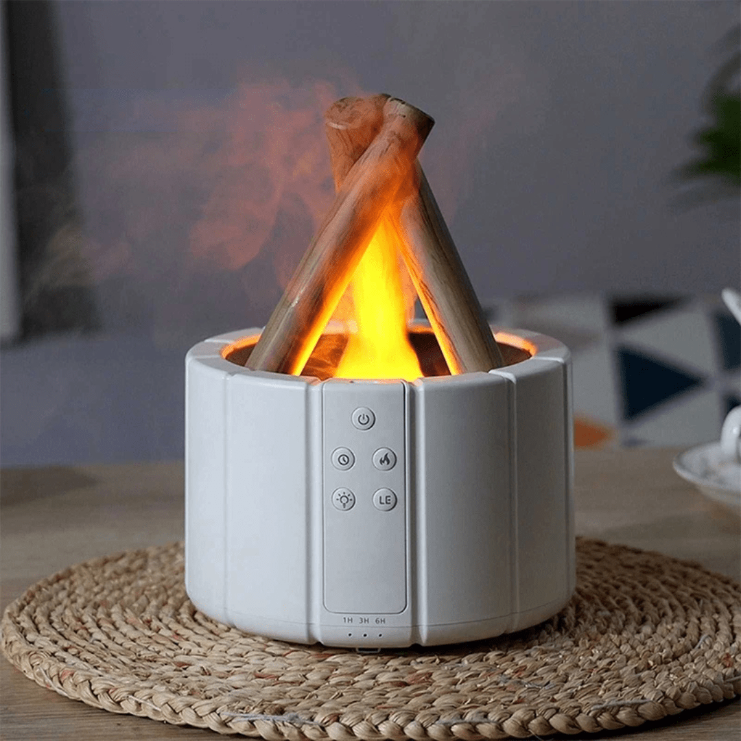 Umidificatore a fiamma ultrasonico AuroMist | Umidificatore con luce accogliente da falò e funzione di aromaterapia
