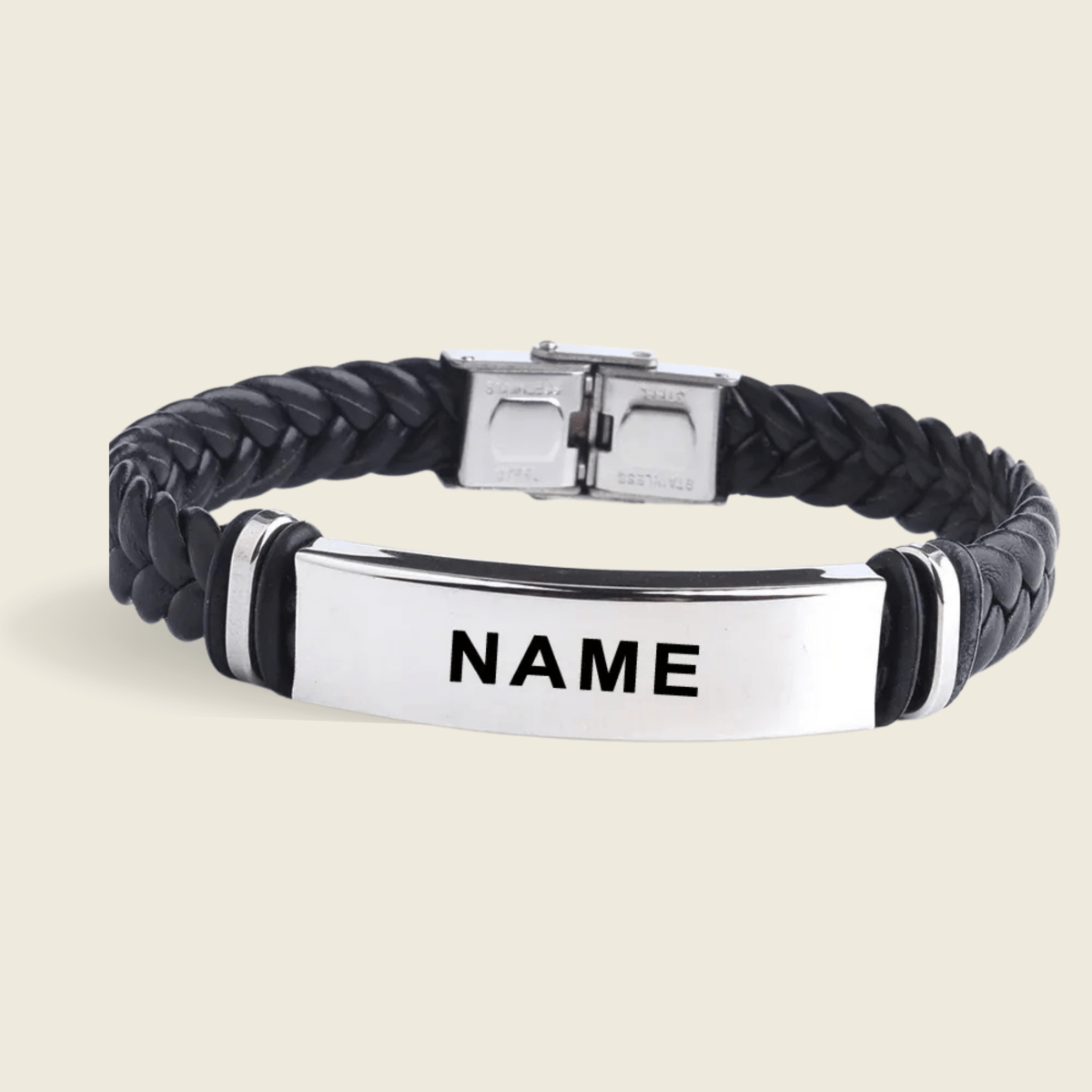 BRAVION – Gepersonaliseerde leren en roestvrijstalen ID-armband