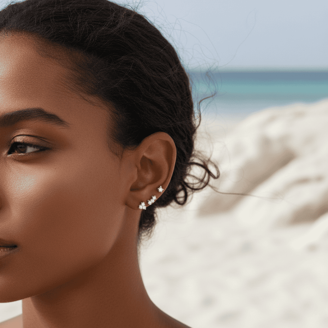 Celestial Charm - Celestial platte achterkant studs set met diamanten details voor kraakbeen- en oorlel piercings