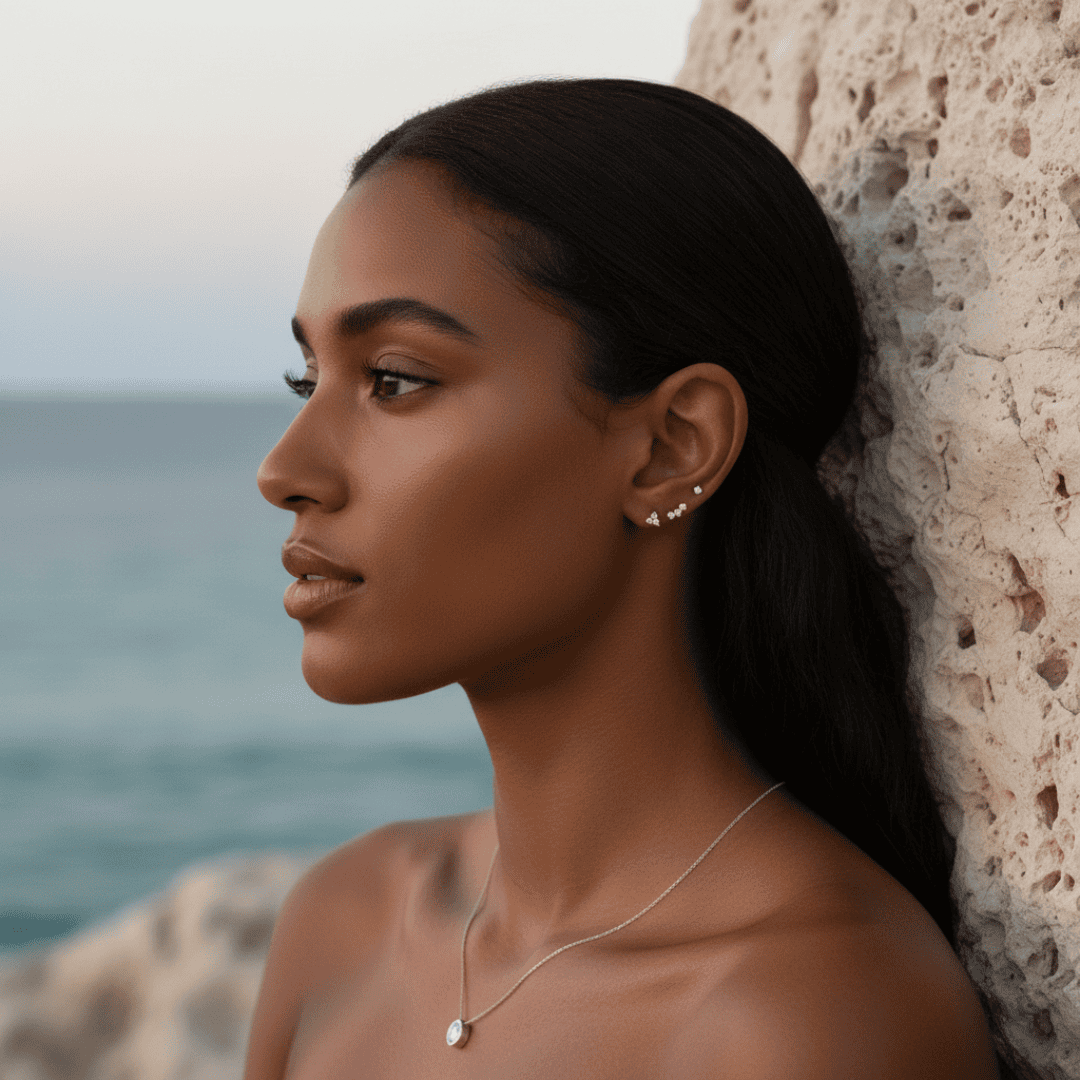 Celestial Charm - Celestial platte achterkant studs set met diamanten details voor kraakbeen- en oorlel piercings