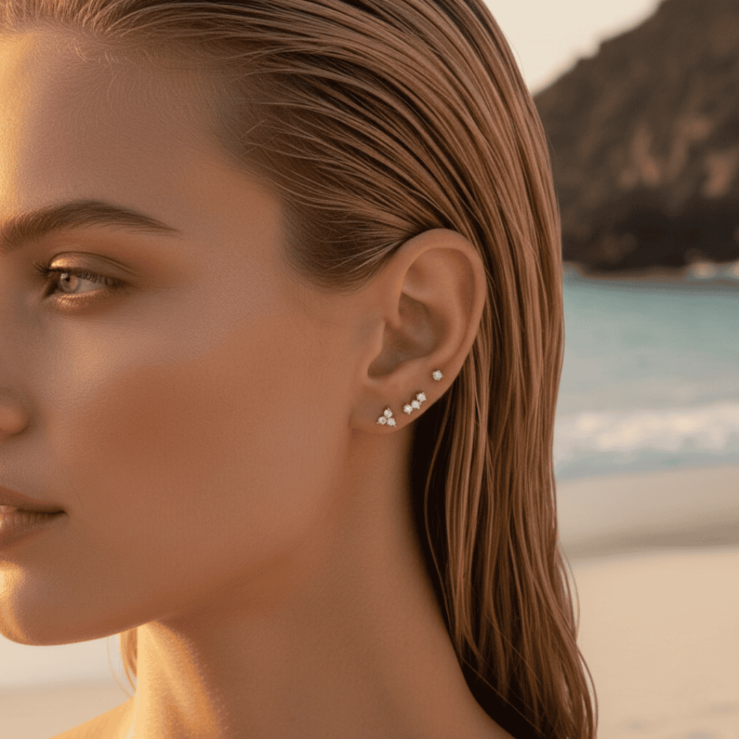 Celestial Charm - Celestial platte achterkant studs set met diamanten details voor kraakbeen- en oorlel piercings