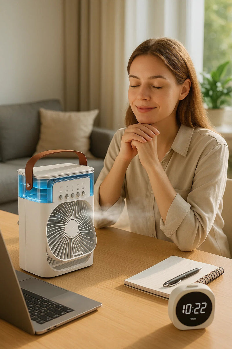 ChillCube Compact – Mini enfriador evaporativo de escritorio para alivio personal puntual