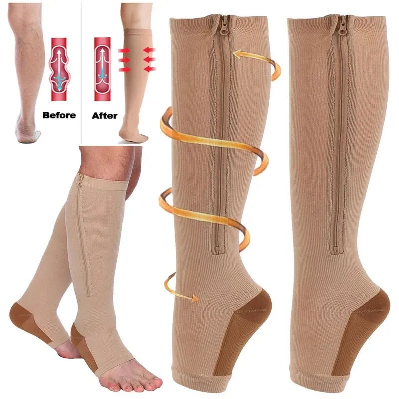 CIRCULOFLEX – Medias de compresión con cremallera 20-30 mmHg con diseño de punta abierta