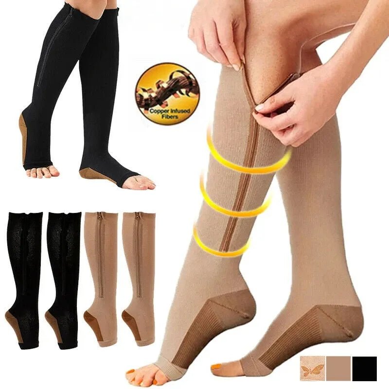 CIRCULOFLEX – Medias de compresión con cremallera 20-30 mmHg con diseño de punta abierta