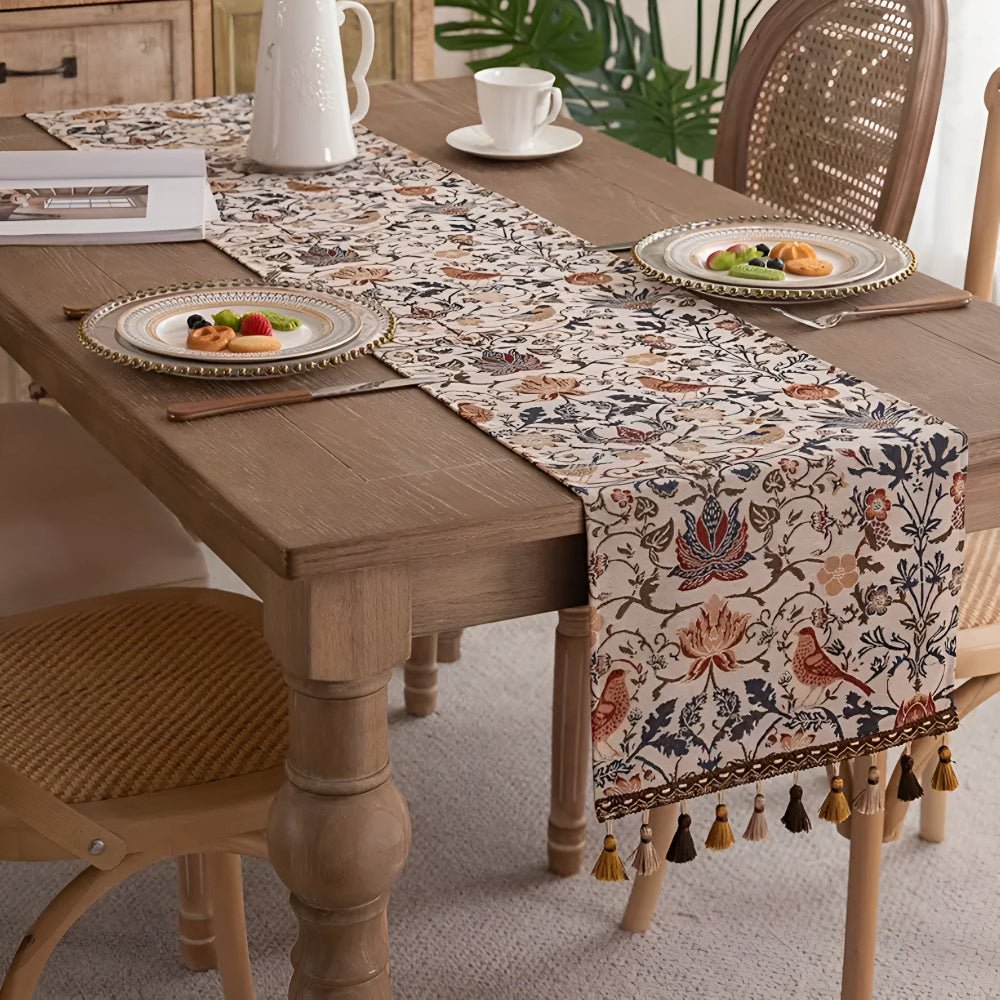NAPPERONS EVERBLOOM – Chemin de table élégant avec motif jacquard floral et oiseau