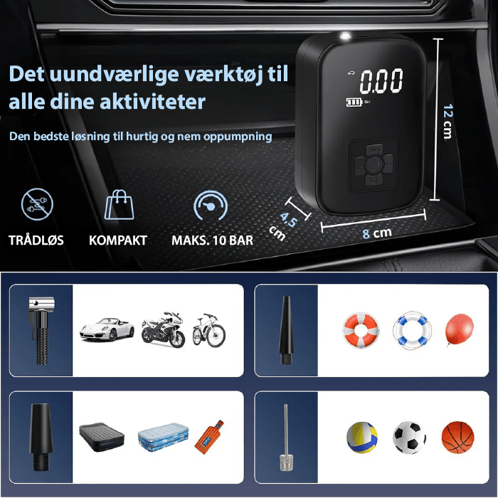 Compact elektrische luchtpomp – draagbare inflator voor banden, ballen en matrassen