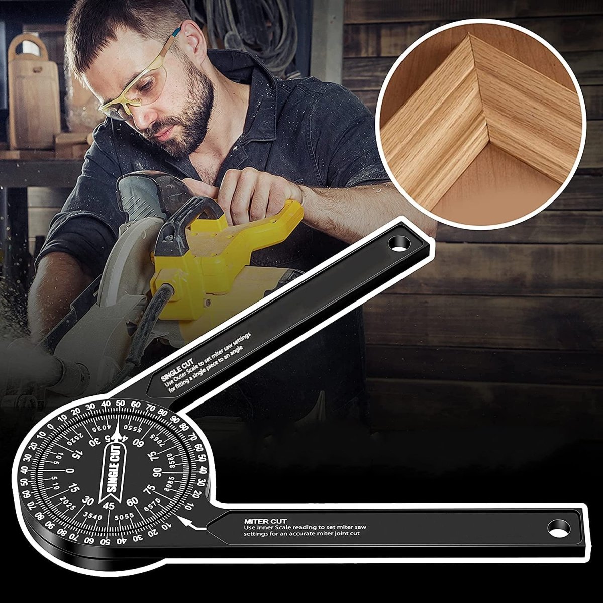 CORNERWISE – Outil de mesure d'angle pour scie à onglet gravé au laser pour des coupes précises