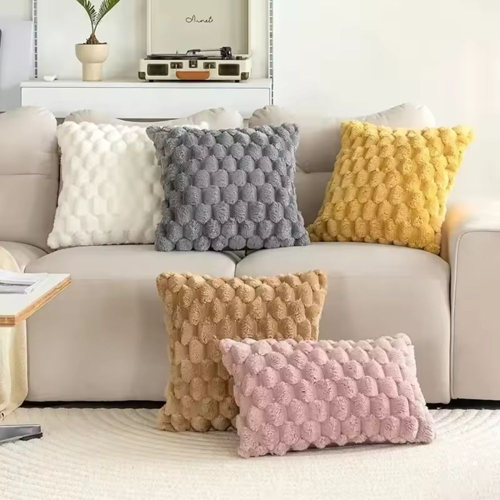 Plush Marshmallow Cushion Cover - 3D Texture, Soft Cotton Blend, Cream White 1