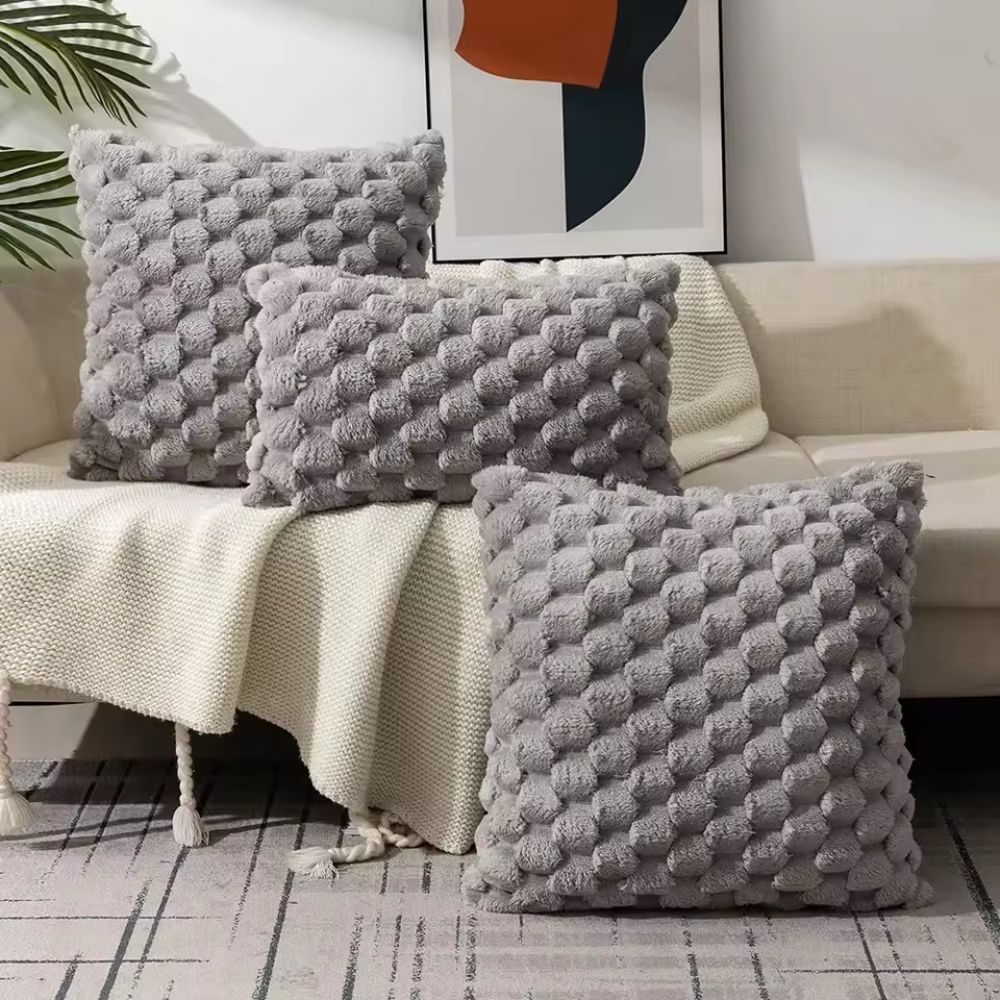 Plush Marshmallow Cushion Cover - 3D Texture, Soft Cotton Blend, Cream White 7