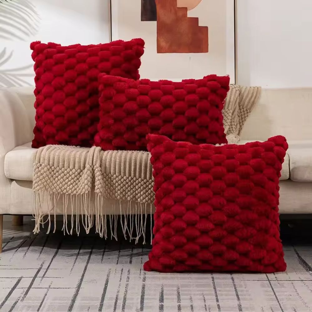 Plush Marshmallow Cushion Cover - 3D Texture, Soft Cotton Blend, Cream White 9