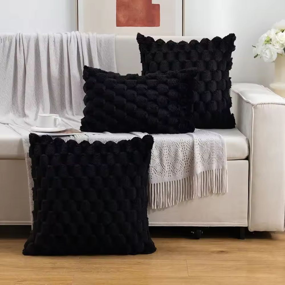 Plush Marshmallow Cushion Cover - 3D Texture, Soft Cotton Blend, Cream White 8