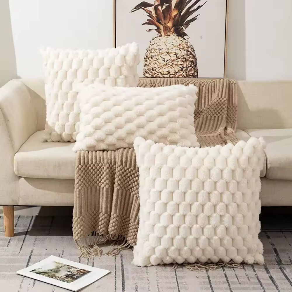 Plush Marshmallow Cushion Cover - 3D Texture, Soft Cotton Blend, Cream White 5