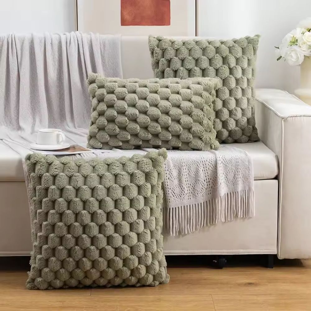 Plush Marshmallow Cushion Cover - 3D Texture, Soft Cotton Blend, Cream White 12