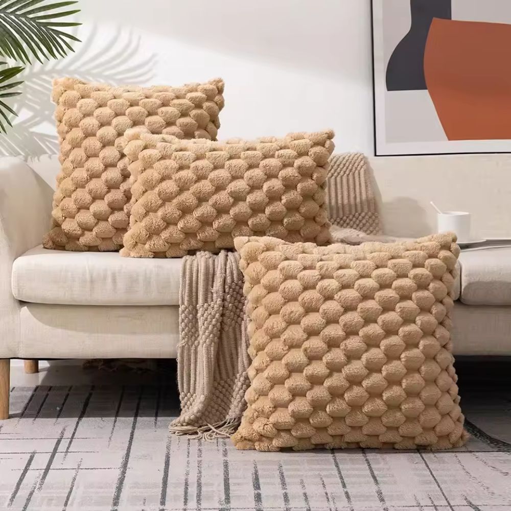 Plush Marshmallow Cushion Cover - 3D Texture, Soft Cotton Blend, Cream White 6