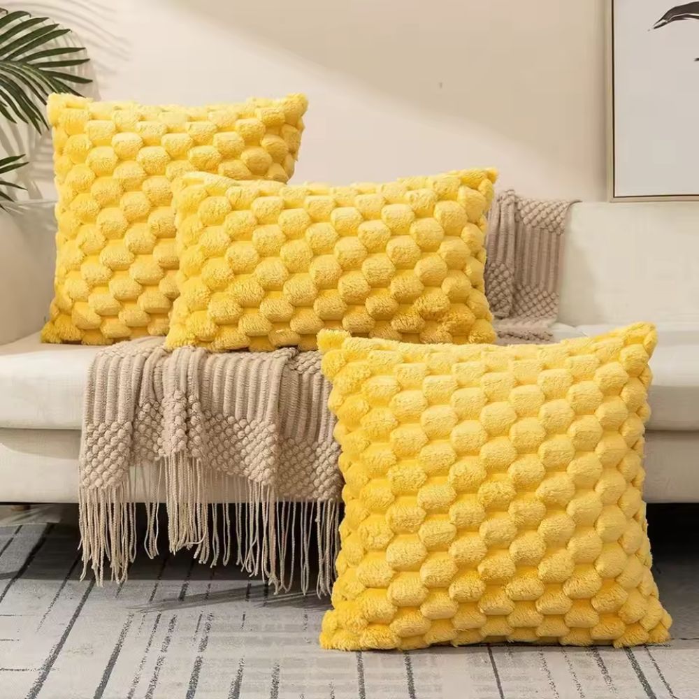 Plush Marshmallow Cushion Cover - 3D Texture, Soft Cotton Blend, Cream White 4