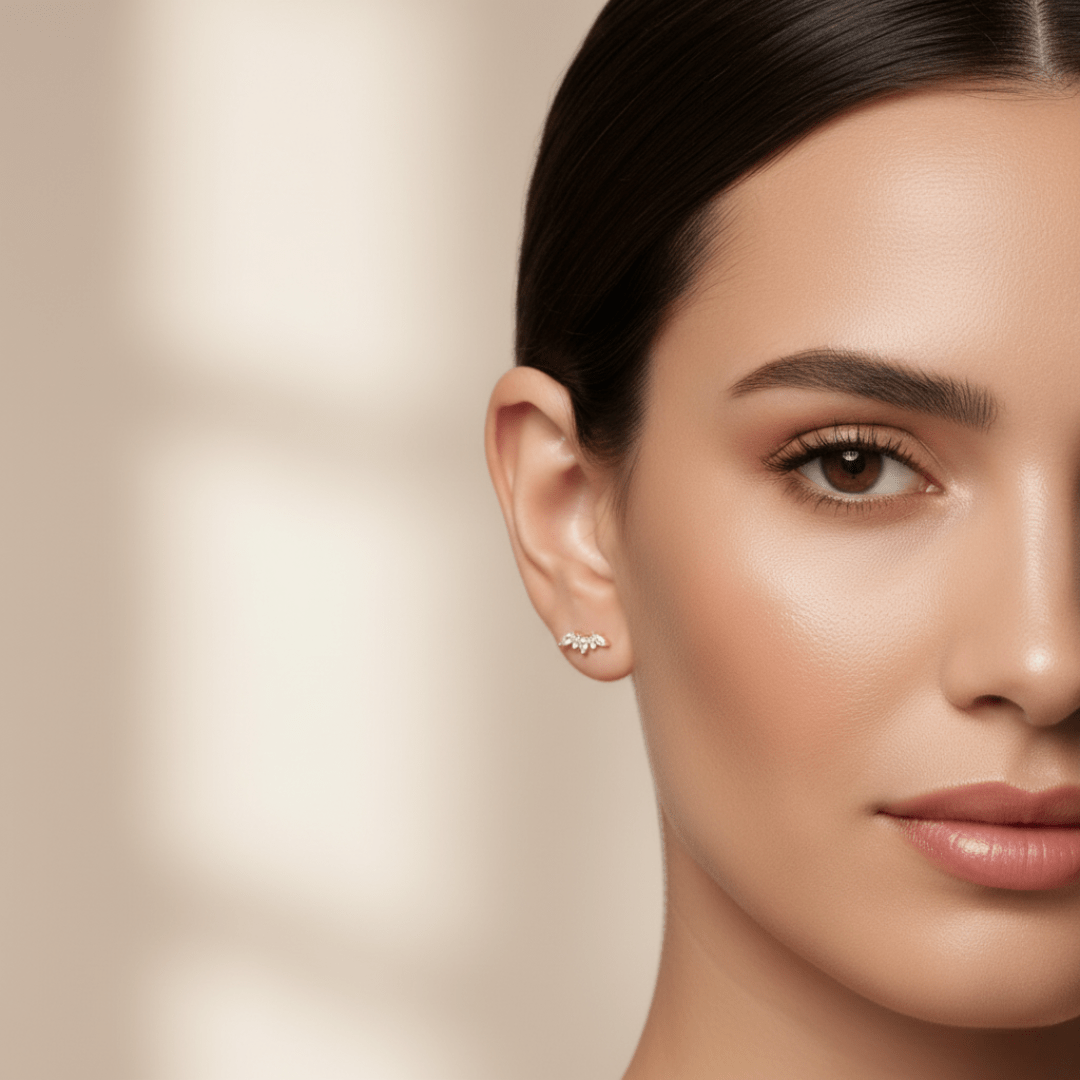 Boucles d'oreilles en or en forme de couronne avec topaze blanche pour peau sensible