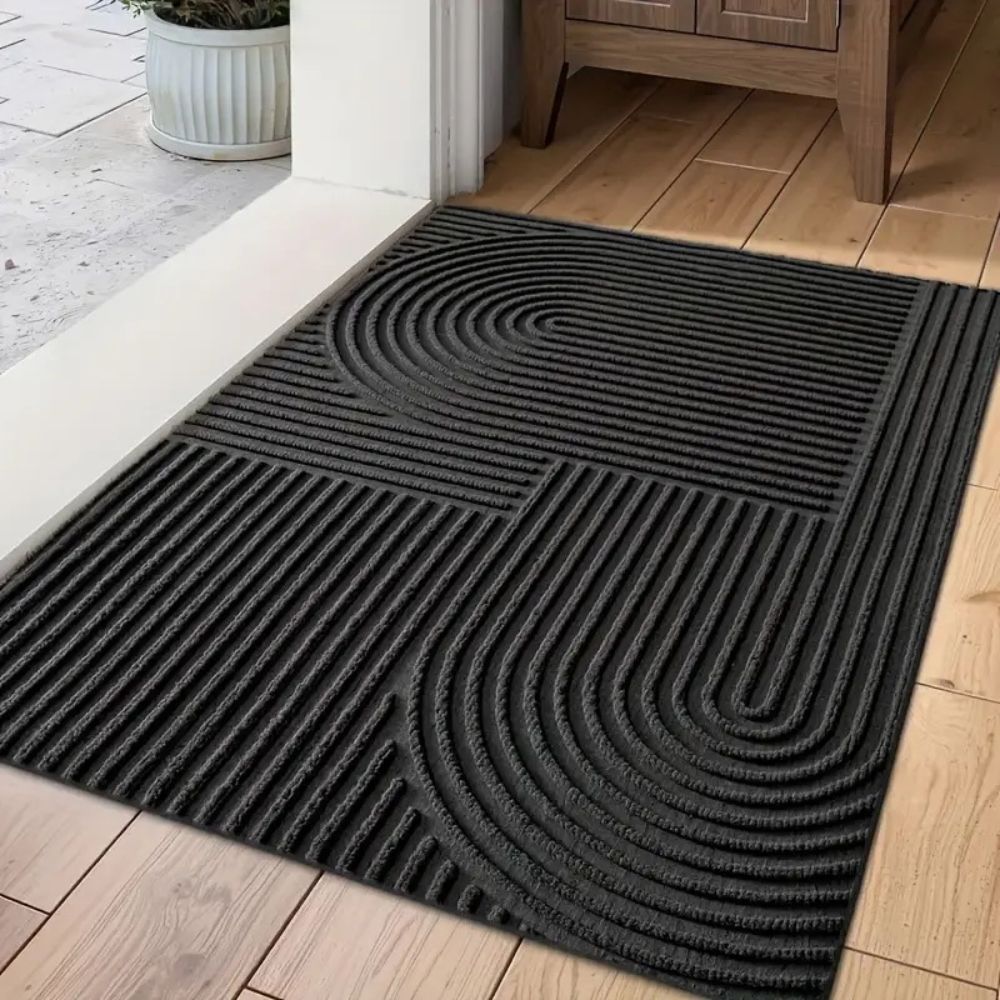 Curved Thread Line Door Mat - Microfiber Absorbent, Stylish & Washable 0