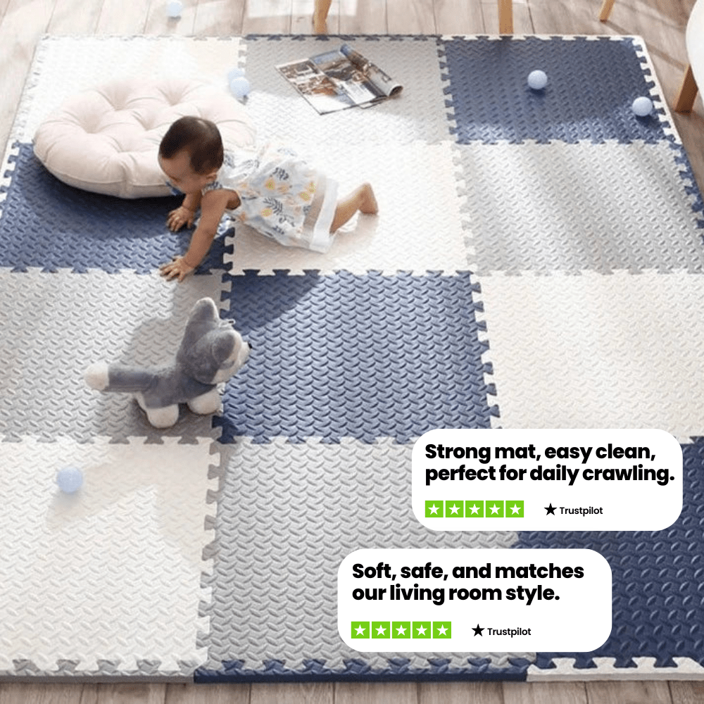 Cushioplay Baby Mat – Soft Play Mat with 12 Puzzle Pieces – Shock-Absorbing and Non-Toxic for Crawling and Playtime