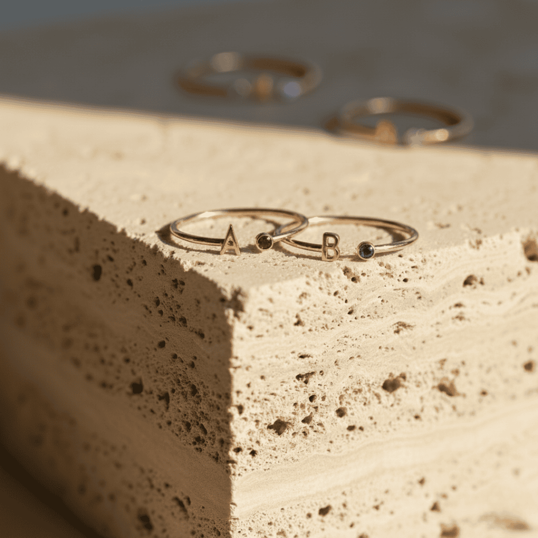 Aanpasbare geboortesteen initiaal ring - fijn gepersonaliseerd cadeau voor feestdagen