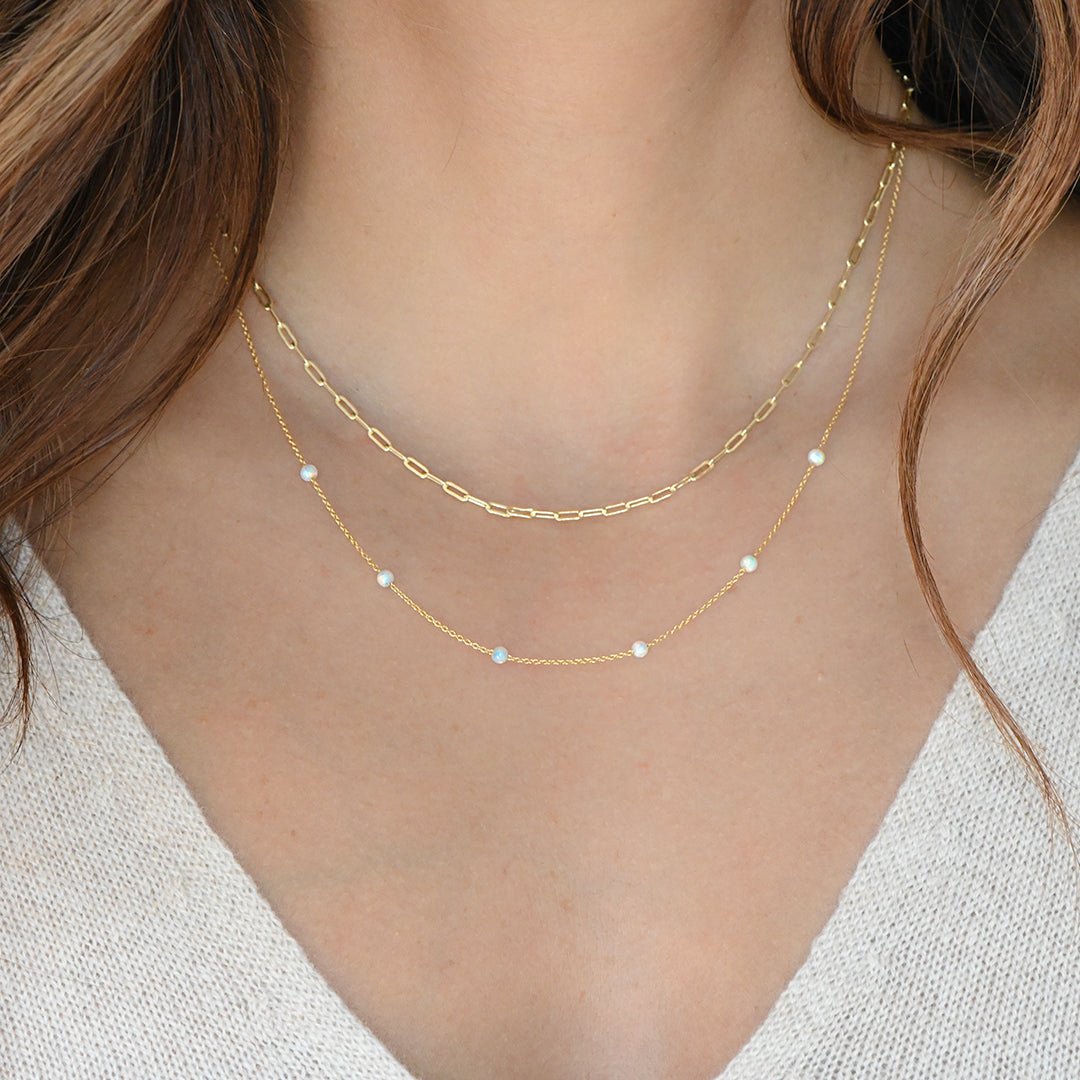 Dainty Opal Gold Necklace - 925 Sterling Silver with Adjustable Length 7