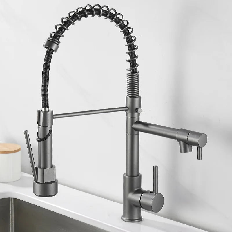 Dualflow Kitchen Tap-modern kitchen tap with double pouring & elegant black and gold finish 10