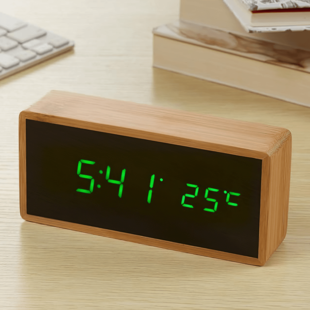 Bamboo LED Alarm Clock with Dual Power Options - Minimalist Design & Bright Display 1
