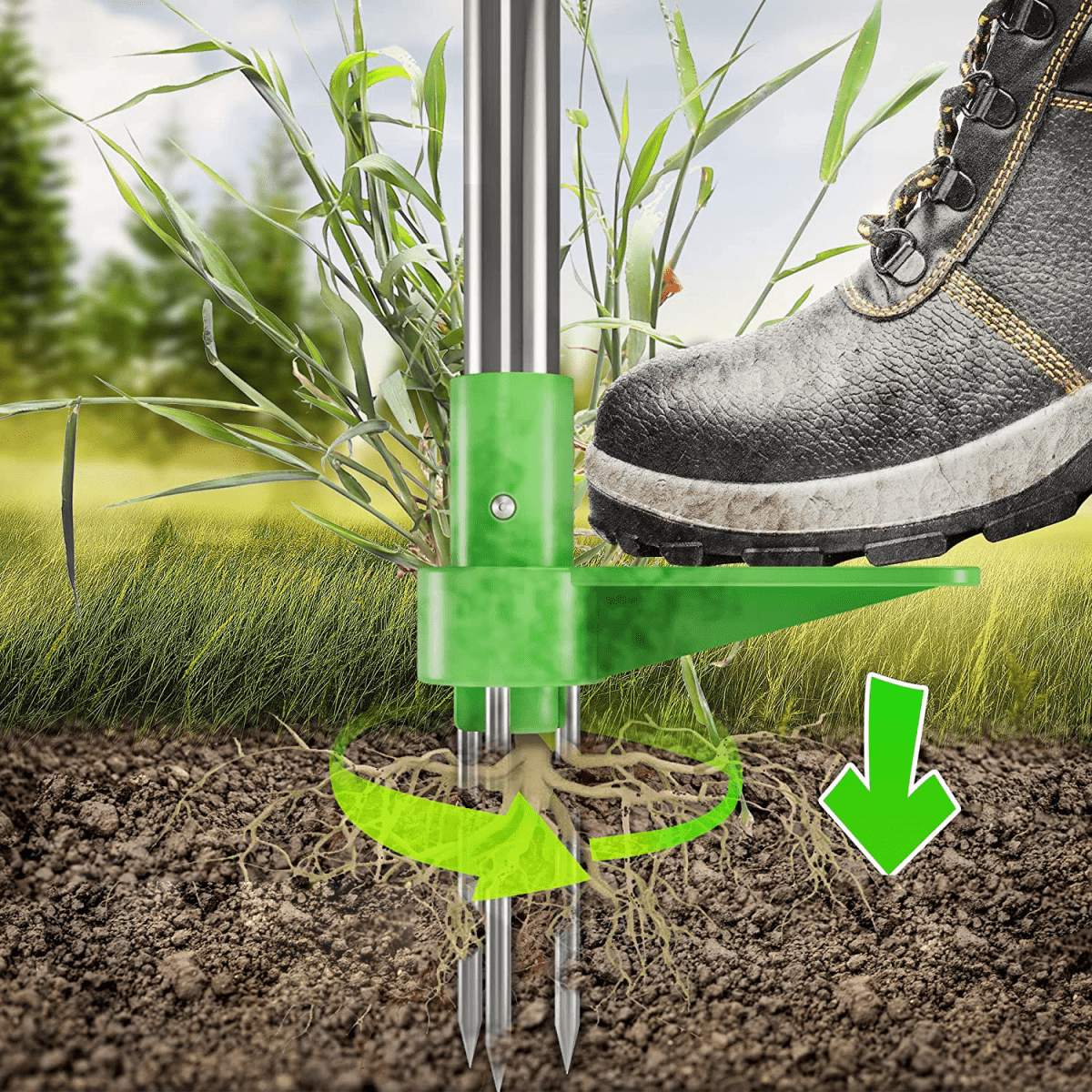 Efficient Standing Weed Puller – Foot-Operated Lawn Care Tool for Easy Weed Removal, Eco-Friendly Design, Silver and Green-3