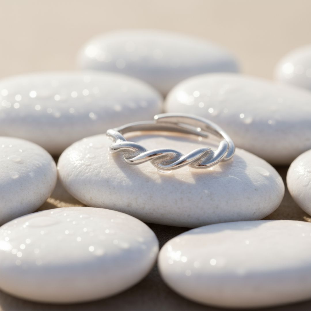 Elegantný nastaviteľný strieborný krúžok s krúteným dizajnom – odolná nerezová oceľ so zapleteným vzorom