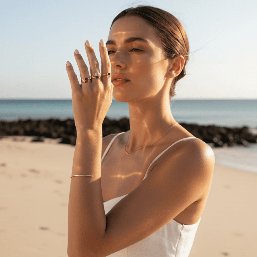 Elegante baguette geboortesteen ring in verguld sterling zilver
