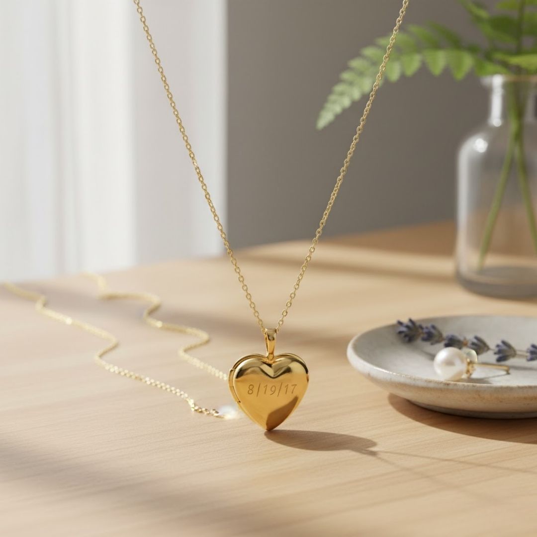 Elegante gegraveerde puff hart medaillon ketting - aanpasbare herinnering in goud