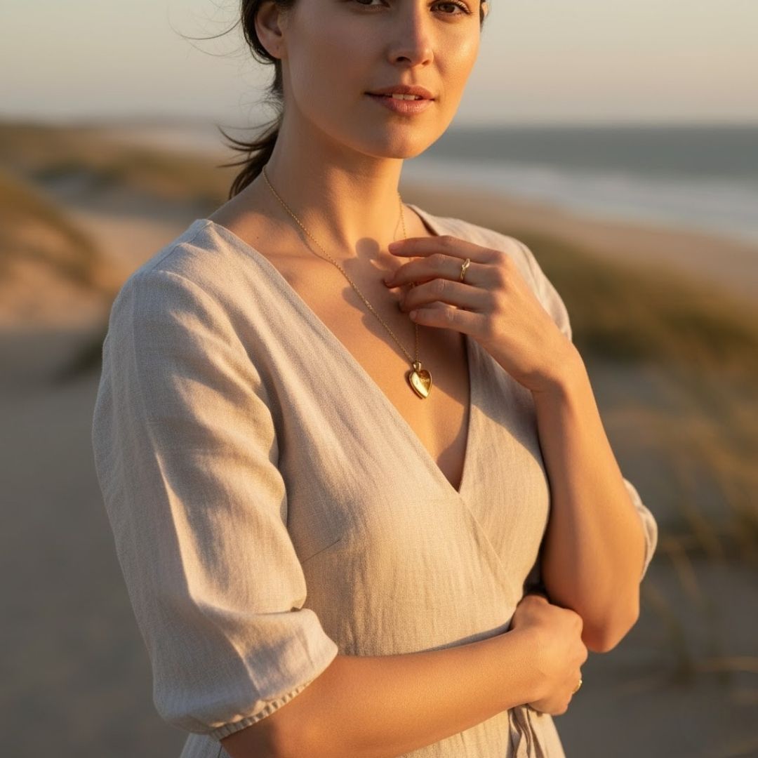 Elegante gegraveerde puff hart medaillon ketting - aanpasbare herinnering in goud
