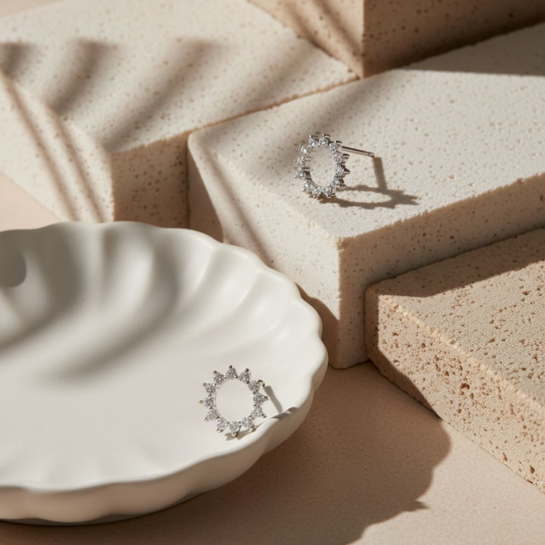 Elegant Gold Sunburst Stud Earrings with Cubic Zirconia - Hypoallergenic & Versatile