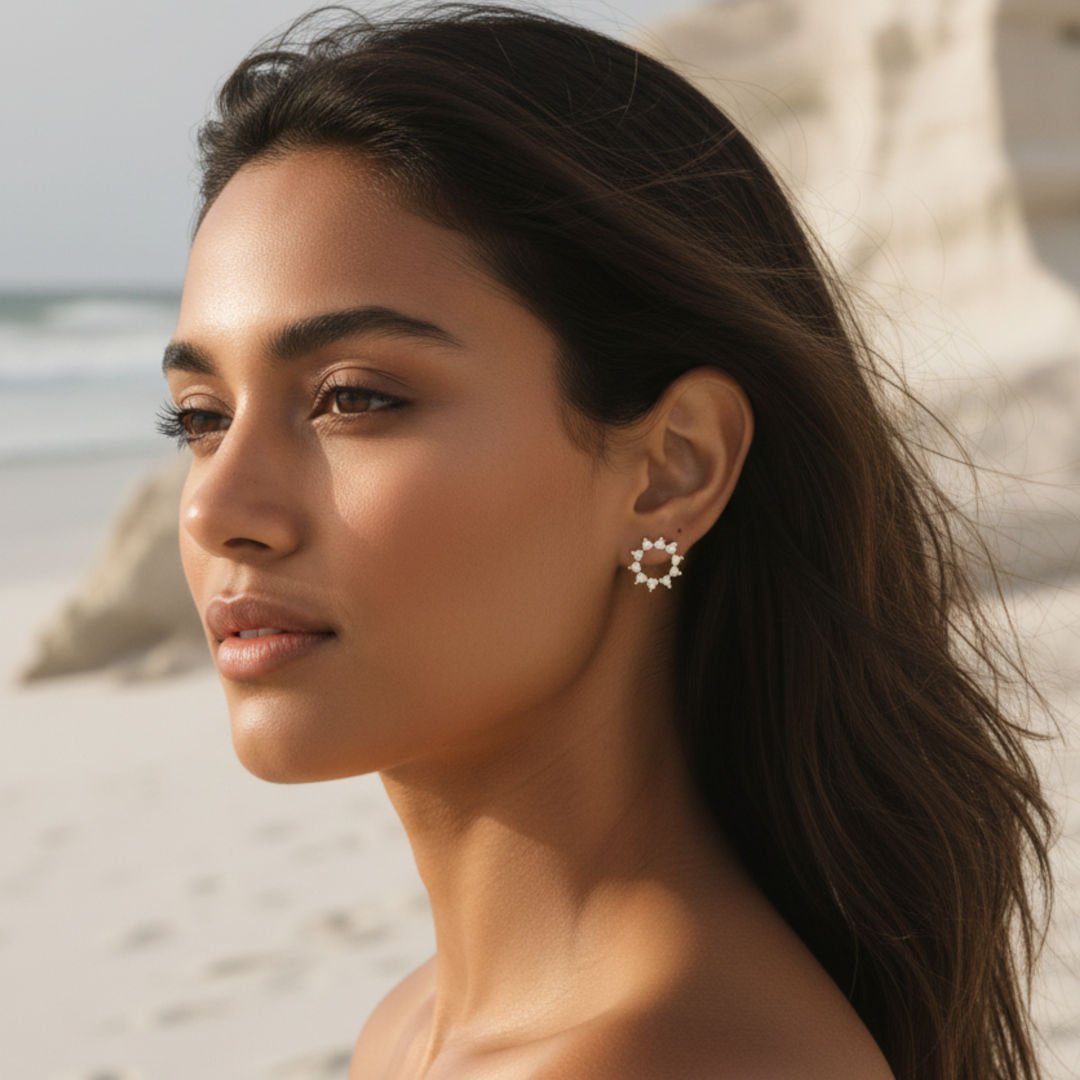 Elegant Gold Sunburst Stud Earrings with Cubic Zirconia - Hypoallergenic & Versatile