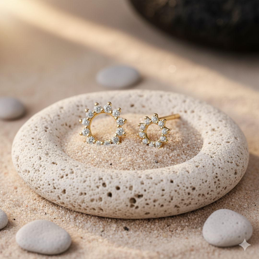 Elegant Gold Sunburst Stud Earrings with Cubic Zirconia - Hypoallergenic & Versatile