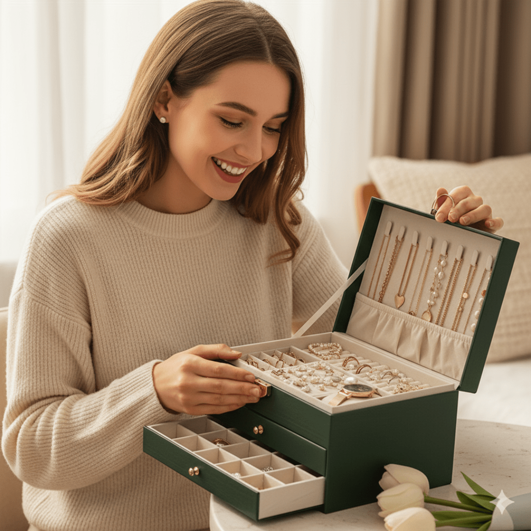 Elegant Jewelry Case - Portable PU Leather Organizer with Multiple Compartments for Travel