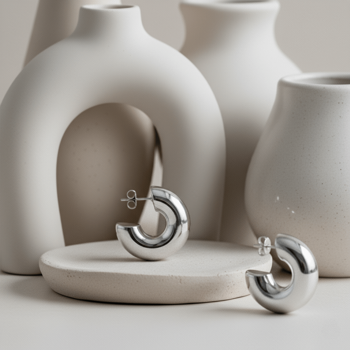 Elegant Medium Silver Hoop Earrings - Stylish, Versatile Accessory