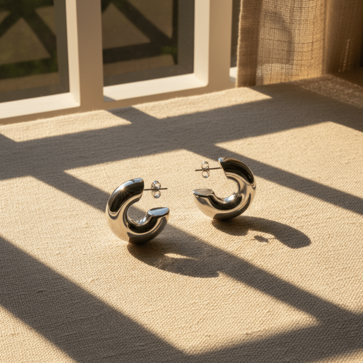 Elegant Medium Silver Hoop Earrings - Stylish, Versatile Accessory