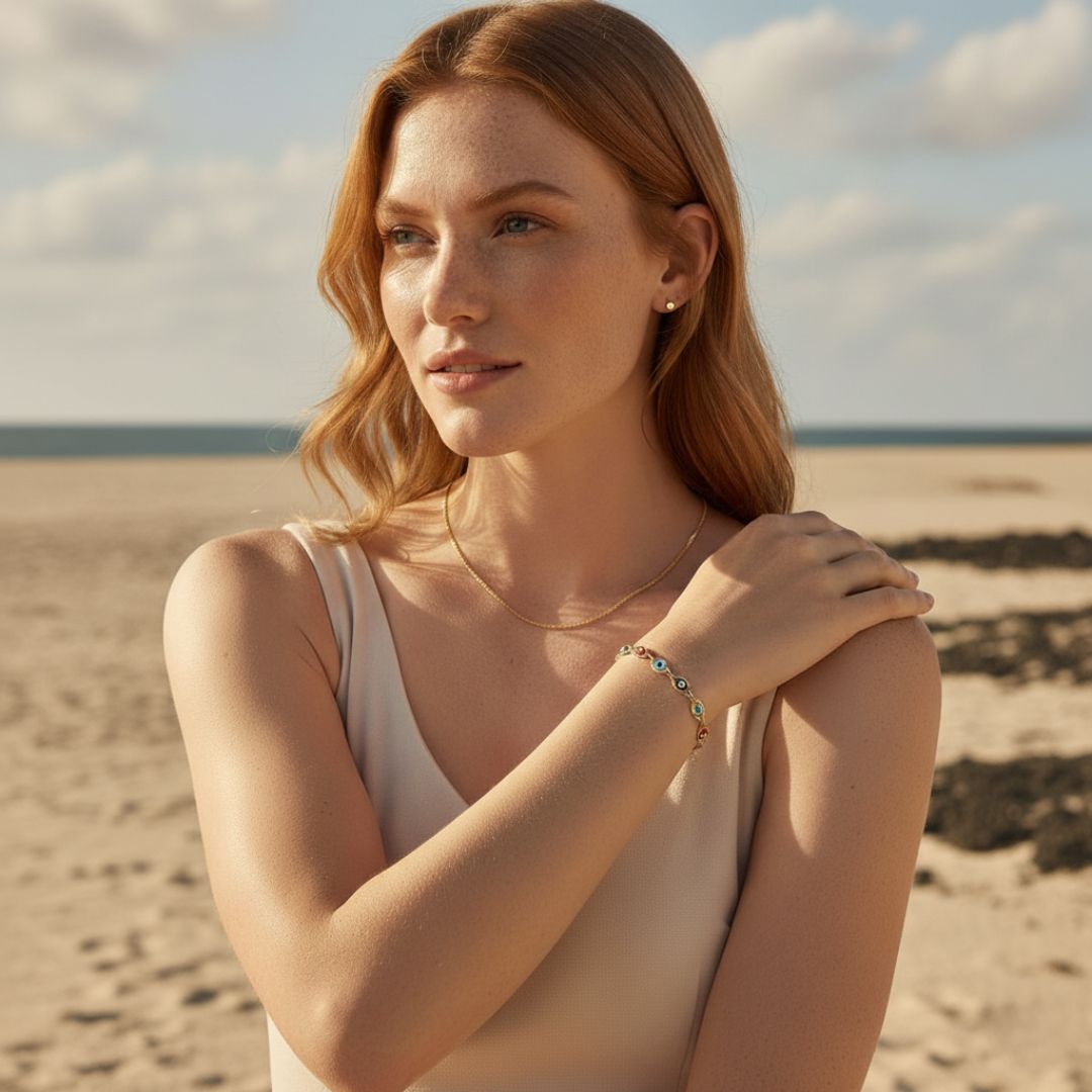 Elegante armband met meerkleurig boze oog - verguld