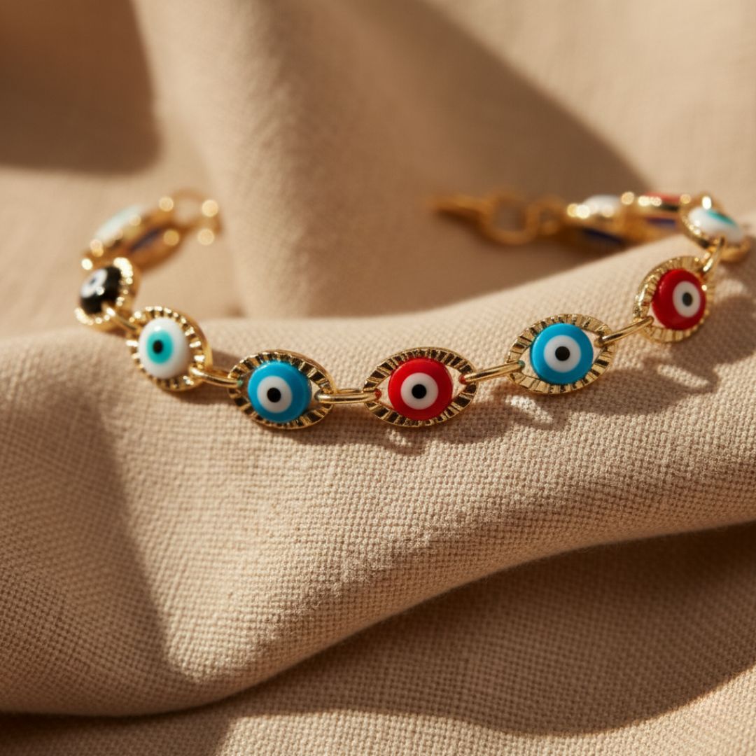 Elegante armband met meerkleurig boze oog - verguld