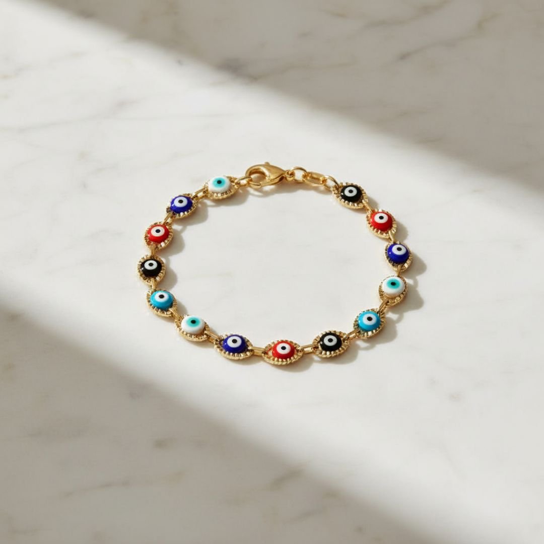 Elegante armband met meerkleurig boze oog - verguld
