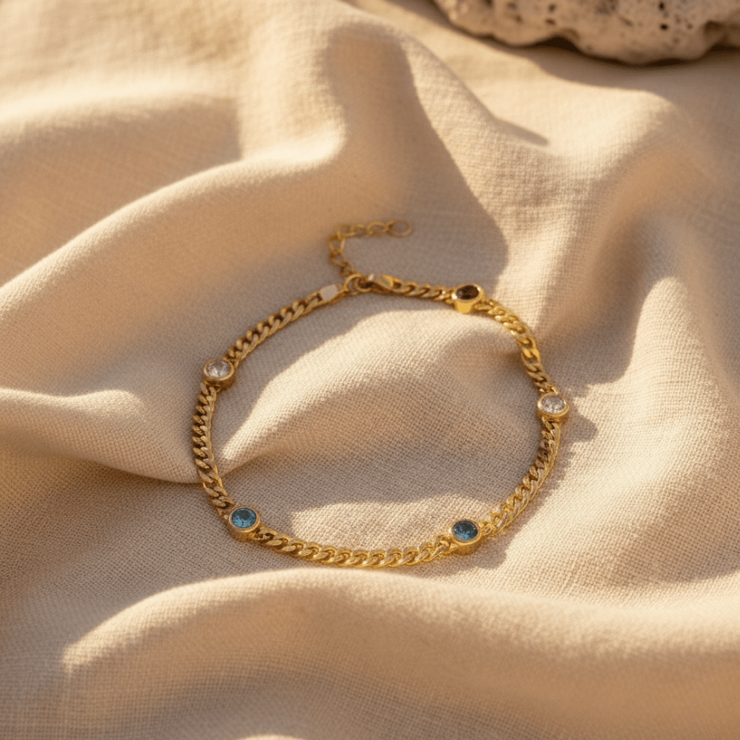 Elegant Multi Gem Bracelet - Gold Plated Brass and Lobster Clasp